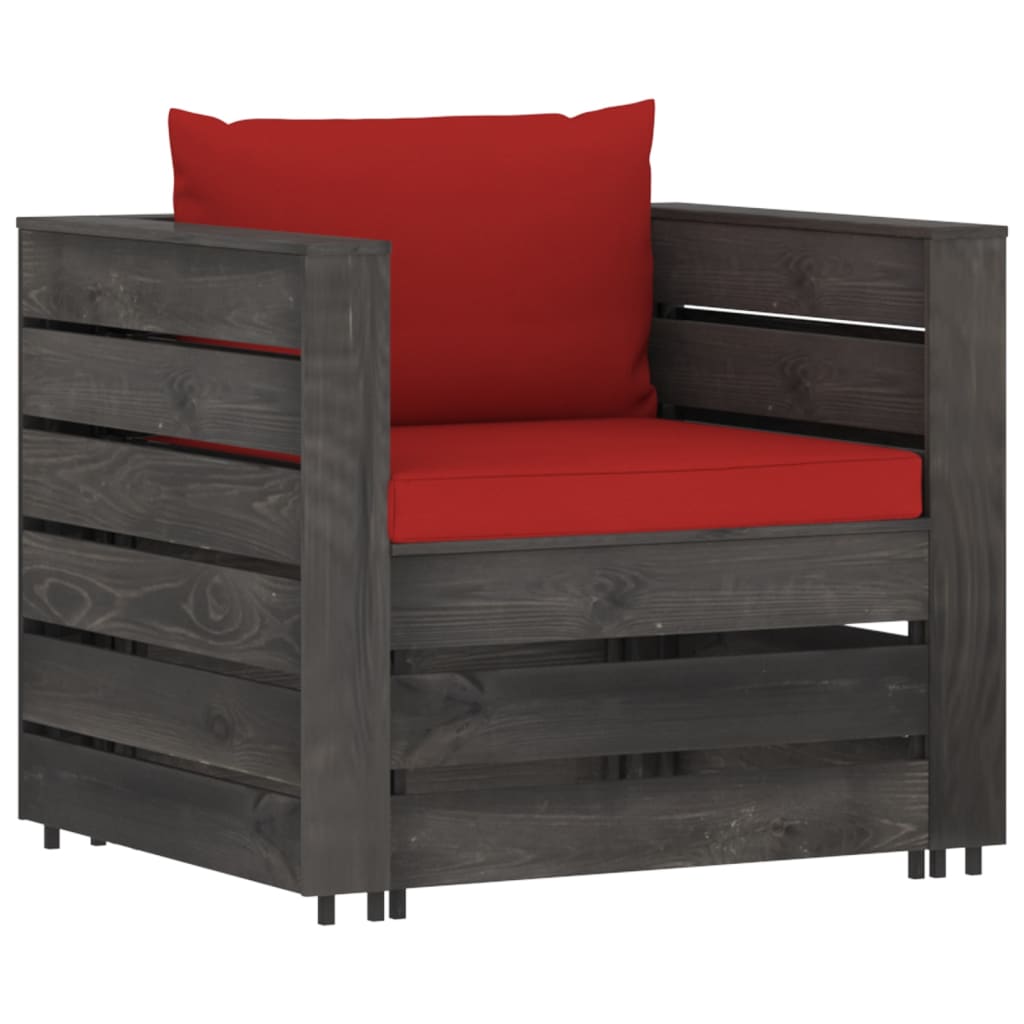 Loungeset Met Kussens Geïmpregneerd Hout Rood en grijs