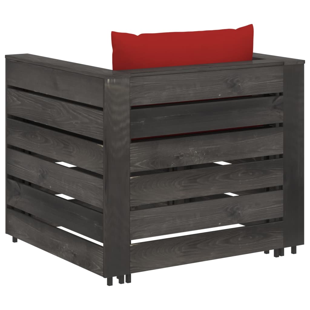 Loungeset Met Kussens Geïmpregneerd Hout Rood en grijs