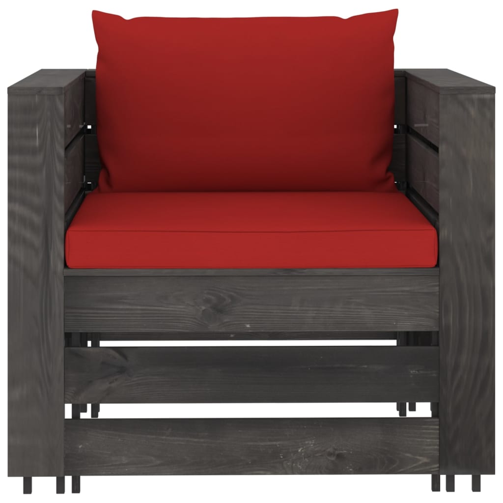 Loungeset Met Kussens Geïmpregneerd Hout Rood en grijs