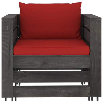 Loungeset Met Kussens Geïmpregneerd Hout Rood en grijs