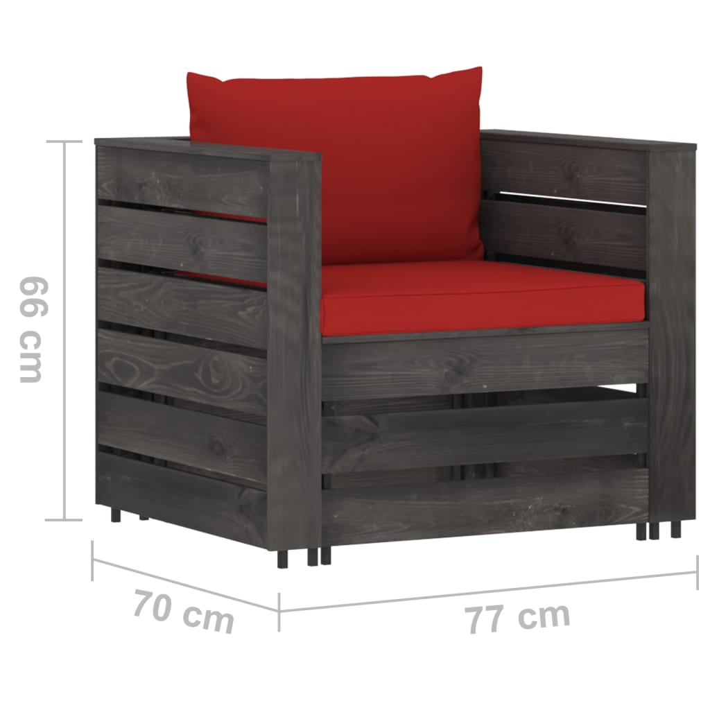 Loungeset Met Kussens Geïmpregneerd Hout Rood en grijs