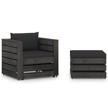 2-Delige Loungeset Met Kussens Grijs Geïmpregneerd Hout Zwart en grijs