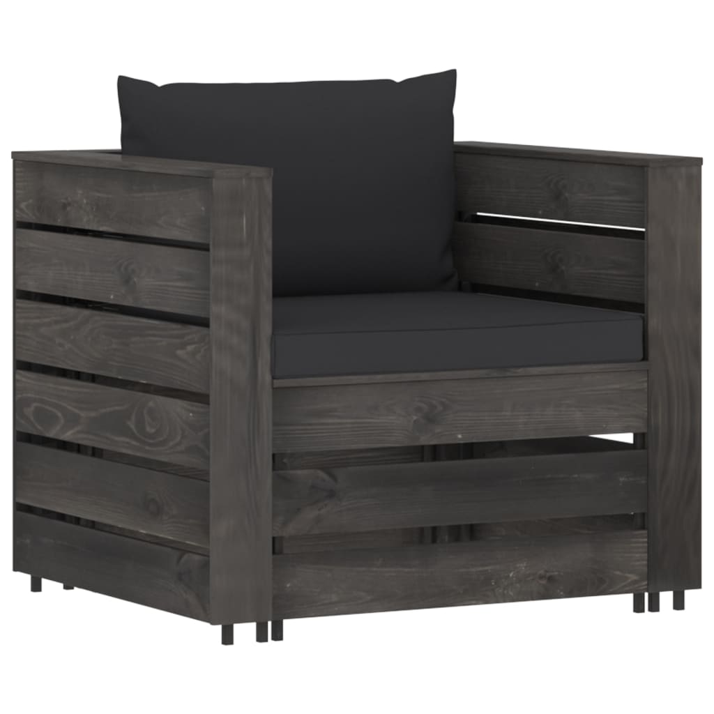 2-Delige Loungeset Met Kussens Grijs Geïmpregneerd Hout Zwart en grijs
