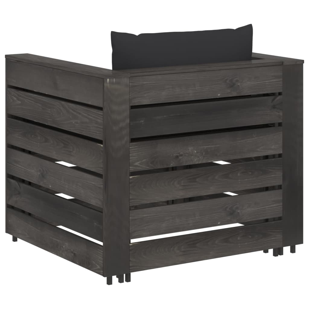 2-Delige Loungeset Met Kussens Grijs Geïmpregneerd Hout Zwart en grijs