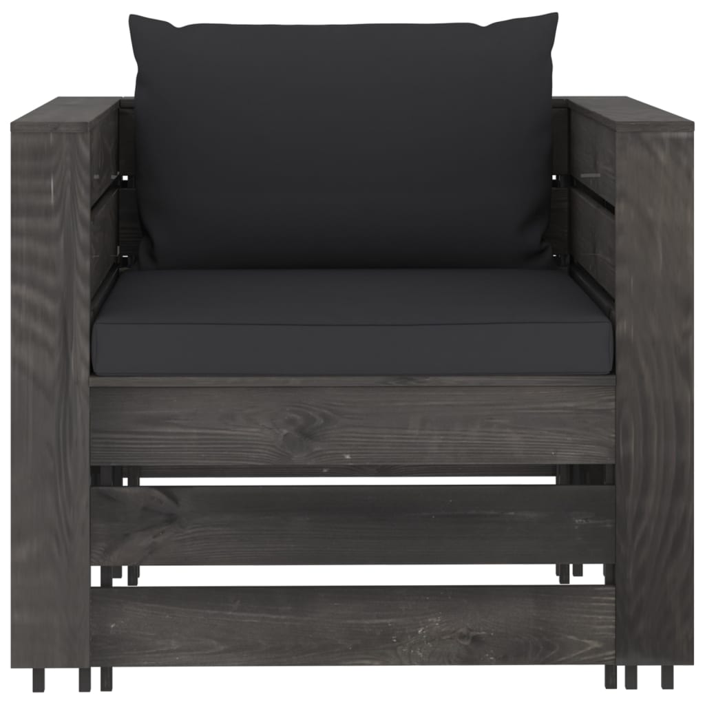 2-Delige Loungeset Met Kussens Grijs Geïmpregneerd Hout Zwart en grijs