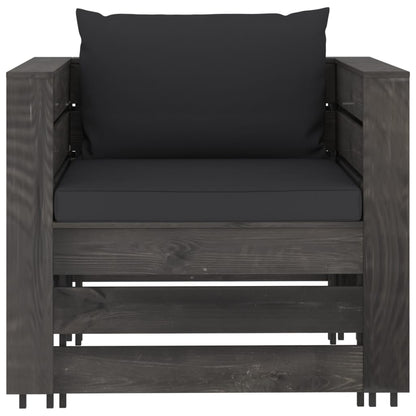 2-Delige Loungeset Met Kussens Grijs Geïmpregneerd Hout Zwart en grijs