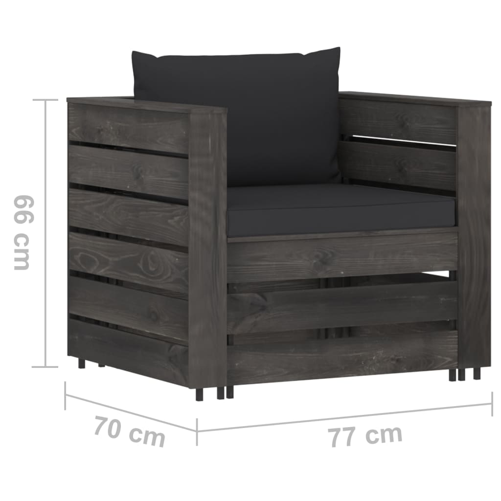2-Delige Loungeset Met Kussens Grijs Geïmpregneerd Hout Zwart en grijs