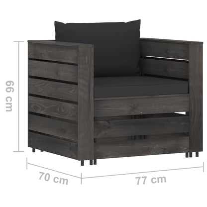 2-Delige Loungeset Met Kussens Grijs Geïmpregneerd Hout Zwart en grijs