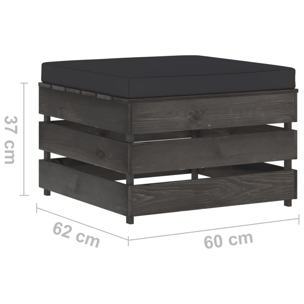 2-Delige Loungeset Met Kussens Grijs Geïmpregneerd Hout Zwart en grijs