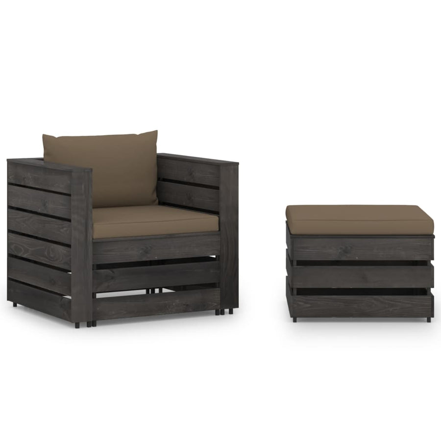 Loungeset Met Kussens Geïmpregneerd Hout Taupe en grijs