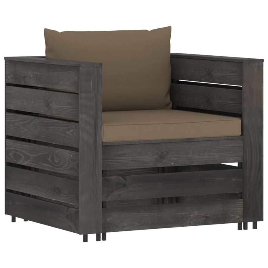 Loungeset Met Kussens Geïmpregneerd Hout Taupe en grijs