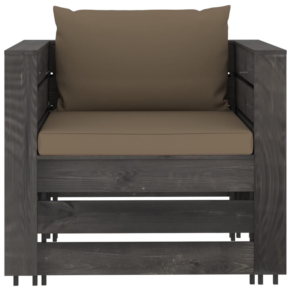 Loungeset Met Kussens Geïmpregneerd Hout Taupe en grijs
