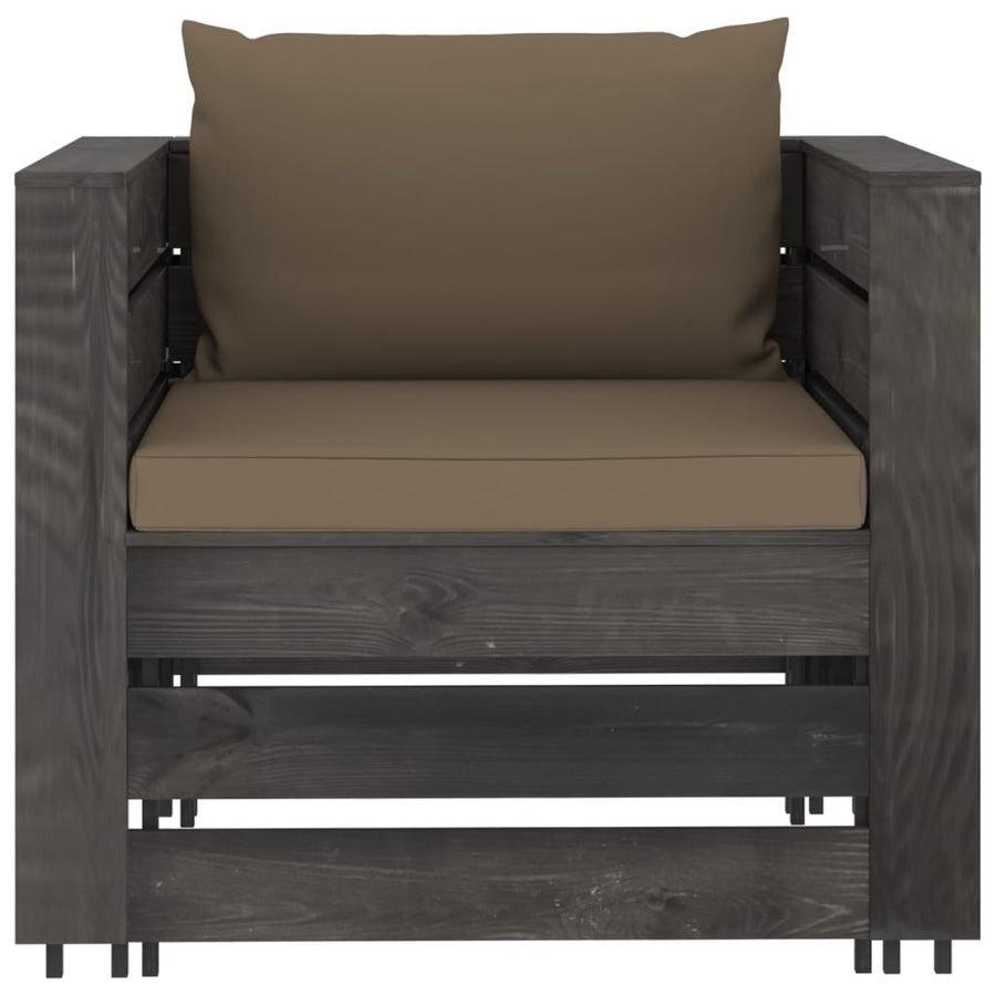 Loungeset Met Kussens Geïmpregneerd Hout Taupe en grijs