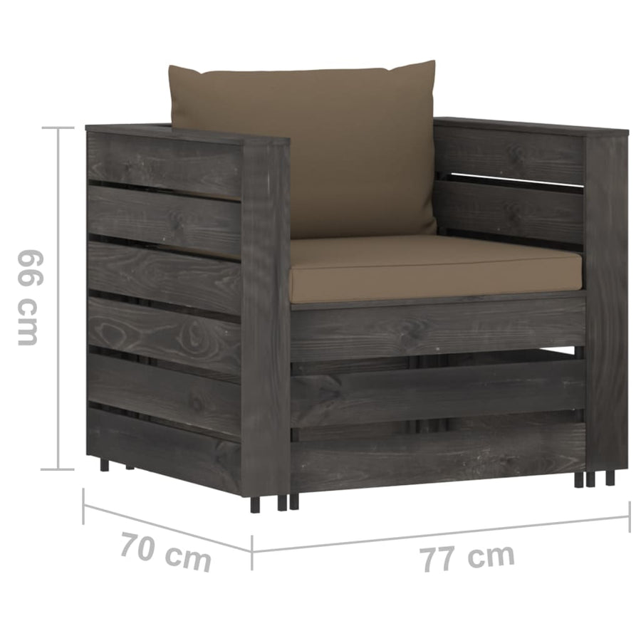Loungeset Met Kussens Geïmpregneerd Hout Taupe en grijs