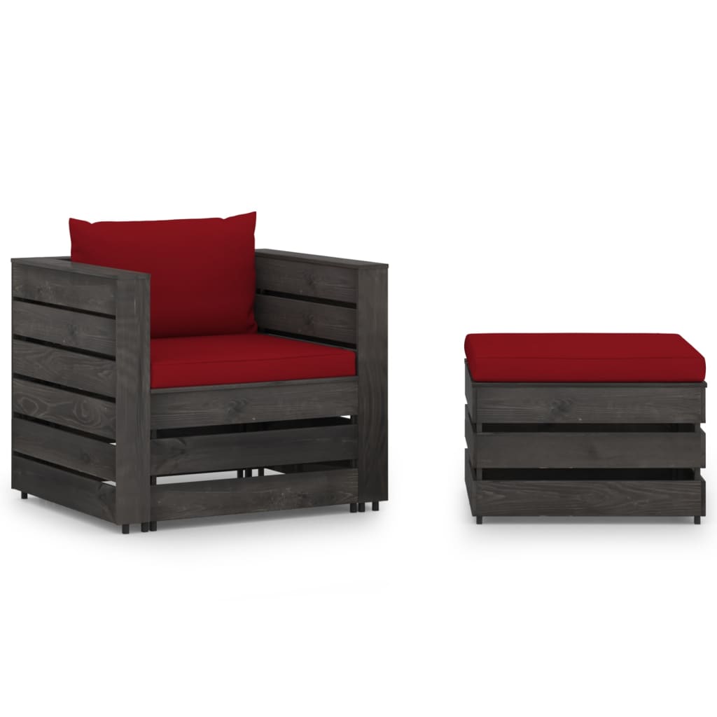 Loungeset Met Kussens Geïmpregneerd Hout Wijnrood en grijs
