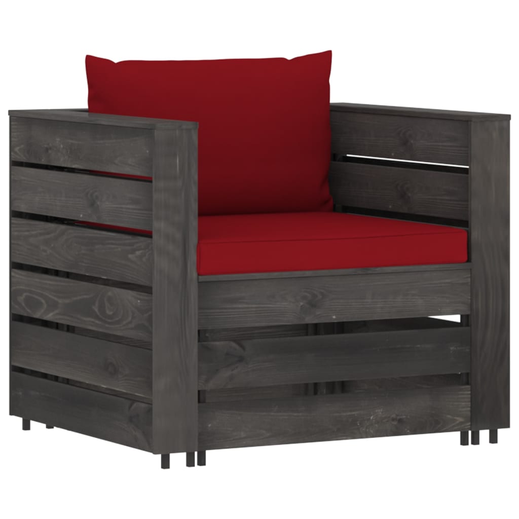 Loungeset Met Kussens Geïmpregneerd Hout Wijnrood en grijs