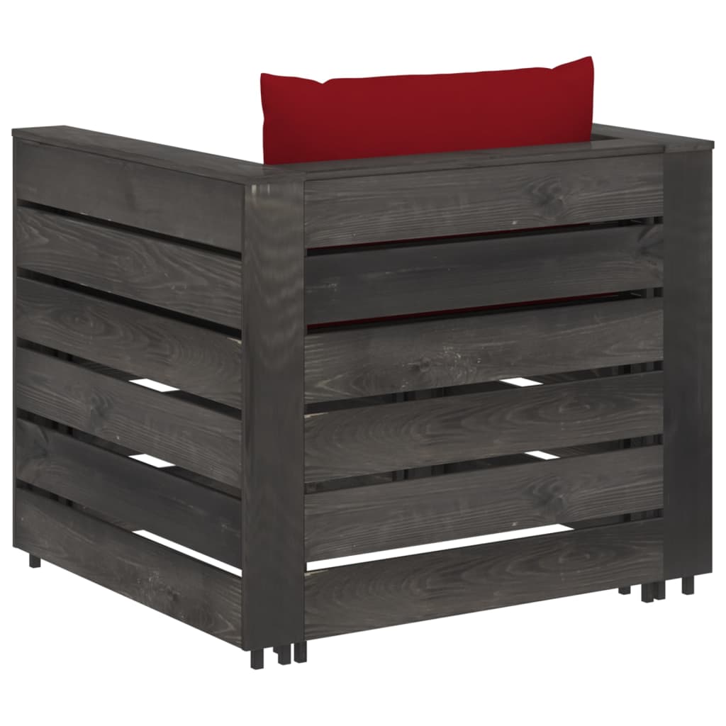 Loungeset Met Kussens Geïmpregneerd Hout Wijnrood en grijs