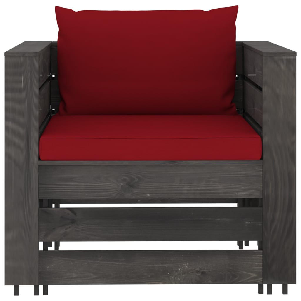 Loungeset Met Kussens Geïmpregneerd Hout Wijnrood en grijs