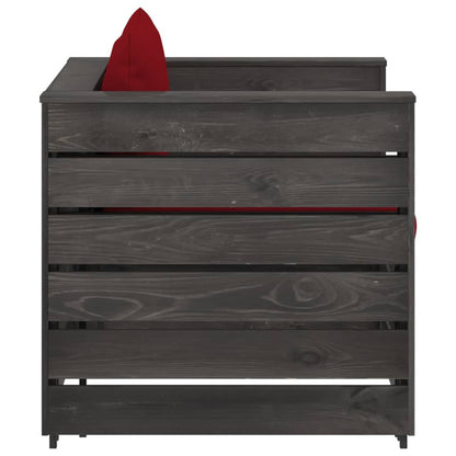 Loungeset Met Kussens Geïmpregneerd Hout Wijnrood en grijs