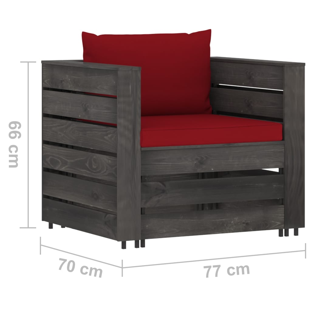 Loungeset Met Kussens Geïmpregneerd Hout Wijnrood en grijs