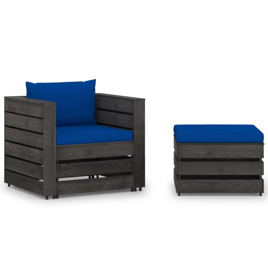 2-Delige Loungeset Met Kussens Grijs Geïmpregneerd Hout Blauw en grijs