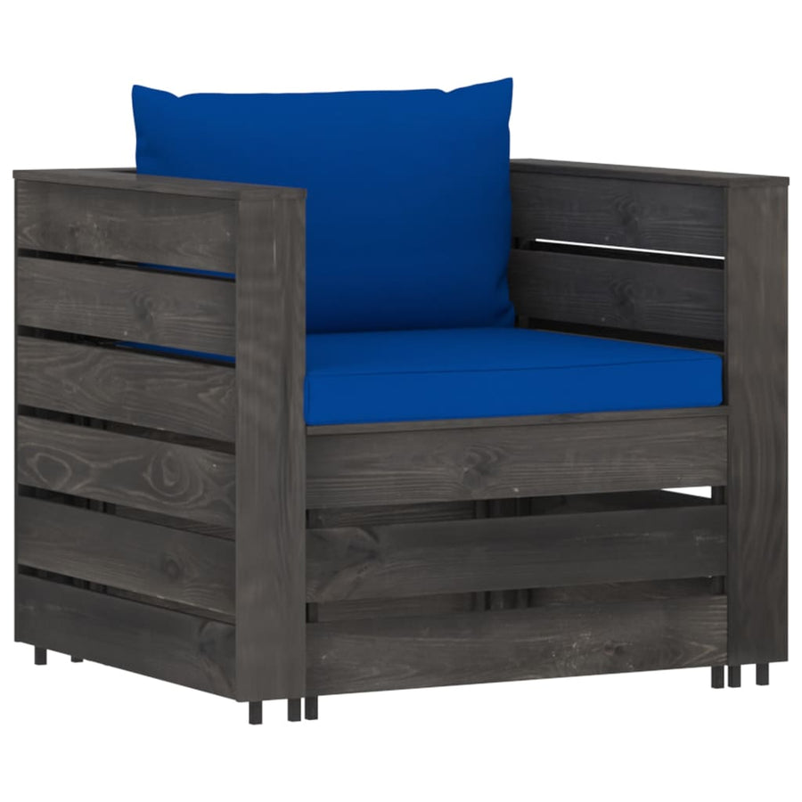 2-Delige Loungeset Met Kussens Grijs Geïmpregneerd Hout Blauw en grijs