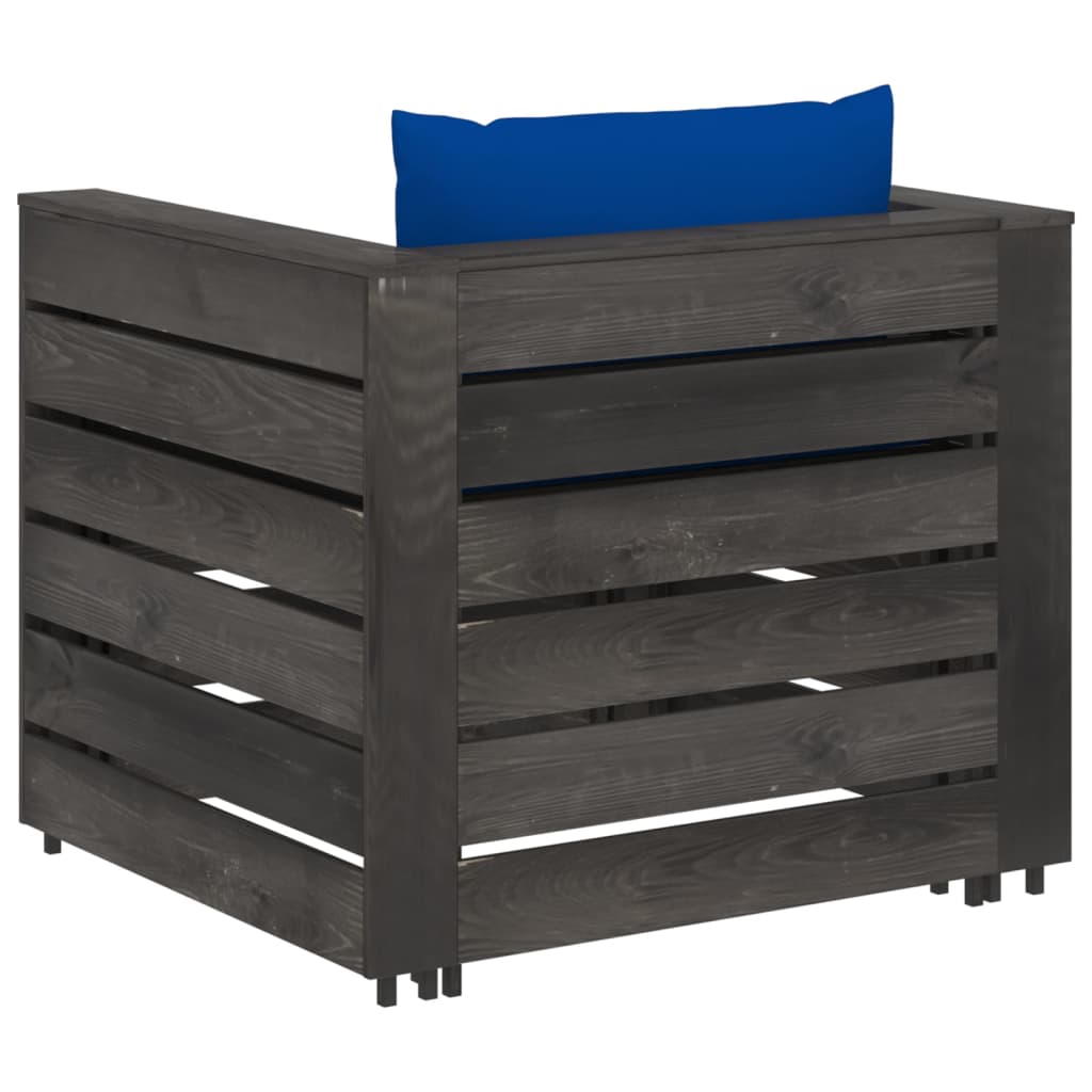 2-Delige Loungeset Met Kussens Grijs Geïmpregneerd Hout Blauw en grijs