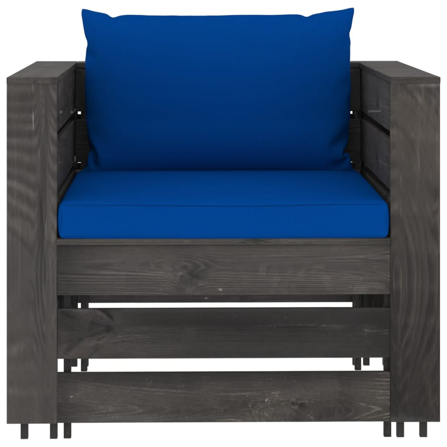 2-Delige Loungeset Met Kussens Grijs Geïmpregneerd Hout Blauw en grijs