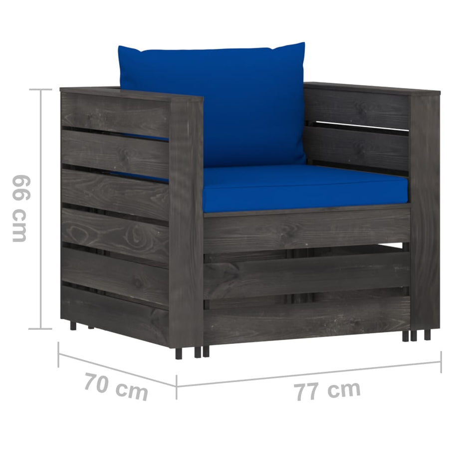 2-Delige Loungeset Met Kussens Grijs Geïmpregneerd Hout Blauw en grijs