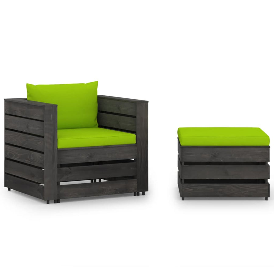 2-Delige Loungeset Met Kussens Grijs Geïmpregneerd Hout 2