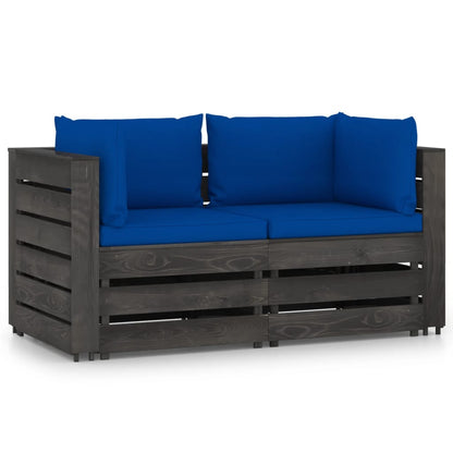 10-Delige Loungeset Met Kussens Poly Rattan Beige Blauw