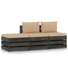 -Delige Loungeset Met Kussens Geïmpregneerd Hout Beige en grijs