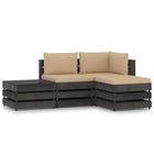 -Delige Loungeset Met Kussens Geïmpregneerd Hout Beige en grijs