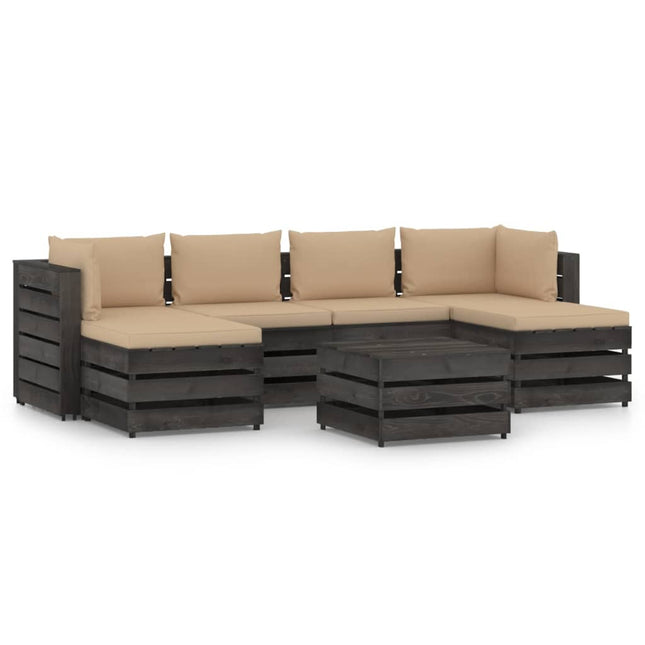 -Delige Loungeset Met Kussens Geïmpregneerd Hout Beige en grijs