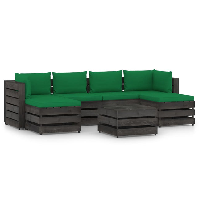 -Delige Loungeset Met Kussens Grijs Geïmpregneerd Hout Groen en rood