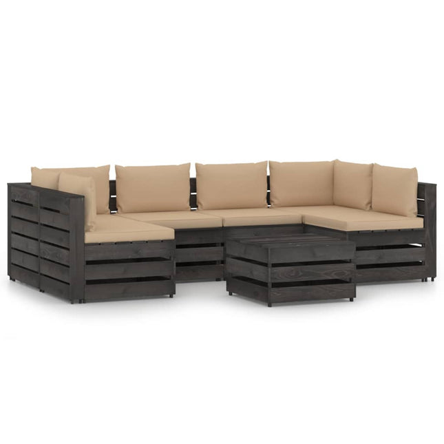 -Delige Loungeset Met Kussens Geïmpregneerd Hout Beige en grijs