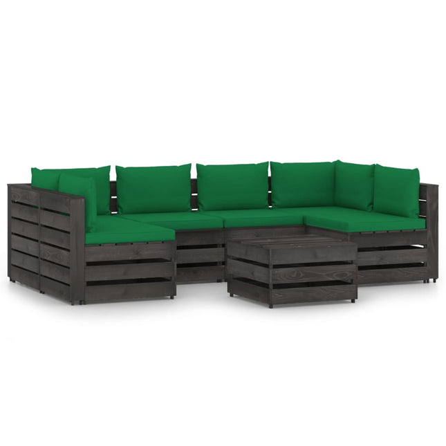 -Delige Loungeset Met Kussens Grijs Geïmpregneerd Hout Groen en rood