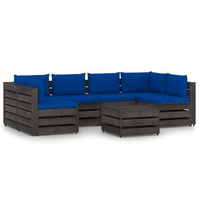 -Delige Loungeset Met Kussens Geïmpregneerd Hout Blauw en grijs