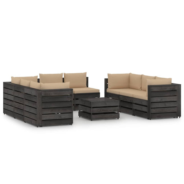 -Delige Loungeset Met Kussens Geïmpregneerd Hout Beige en grijs