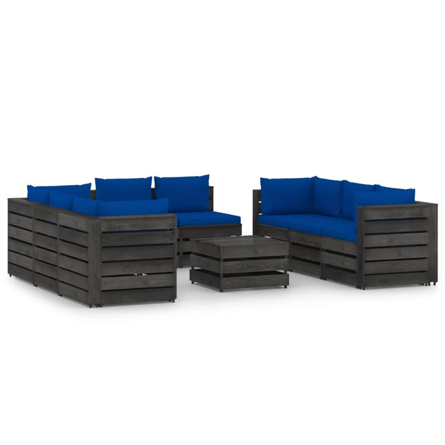 -Delige Loungeset Met Kussens Geïmpregneerd Hout Blauw en grijs