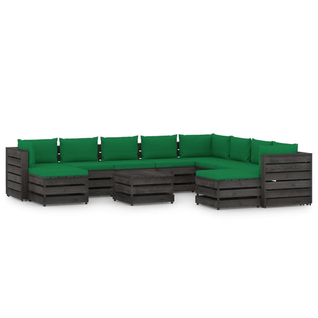 -Delige Loungeset Met Kussens Grijs Geïmpregneerd Hout Groen en rood