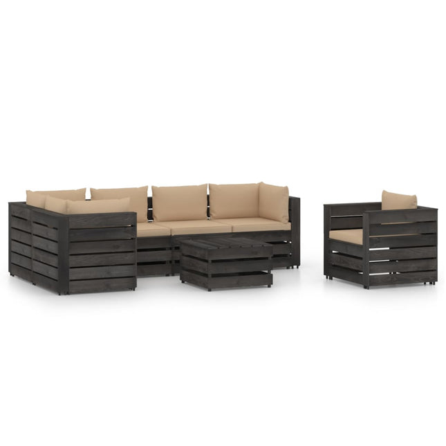 -Delige Loungeset Met Kussens Geïmpregneerd Hout 7 Beige en grijs