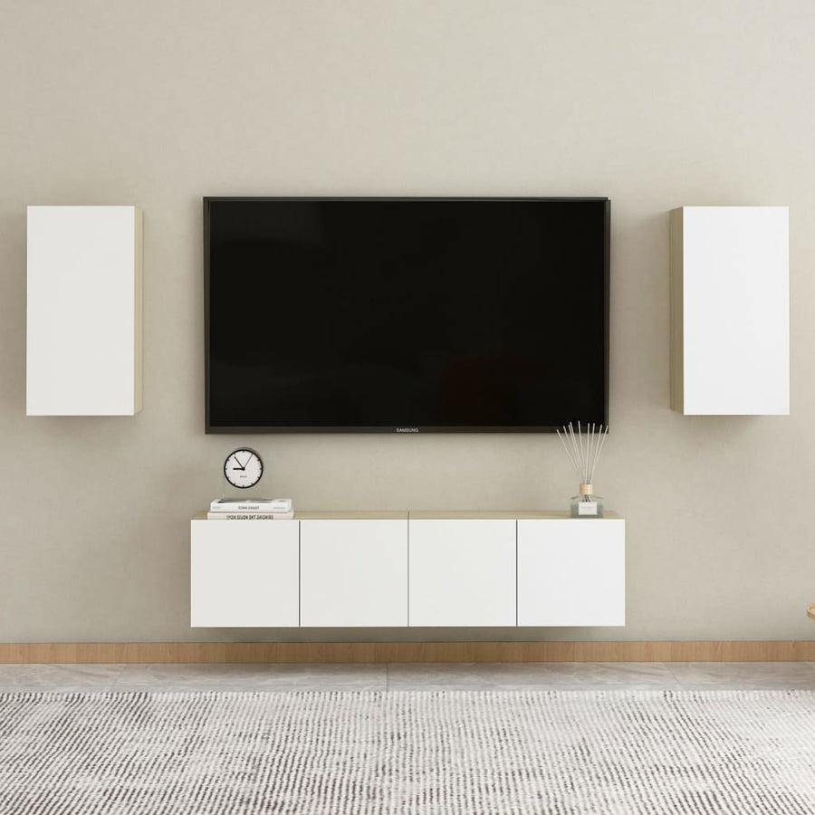 Tv-meubel 30,5x30x60 cm spaanplaat wit en sonoma eikenkleurig 1 30.5 x 30 x 60 cm Wit en sonoma eiken