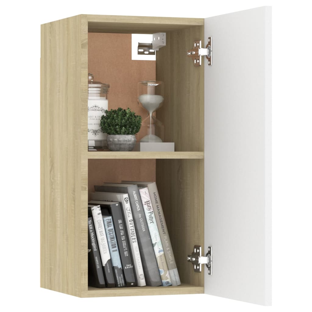 Tv-meubel 30,5x30x60 cm spaanplaat wit en sonoma eikenkleurig 1 30.5 x 30 x 60 cm Wit en sonoma eiken