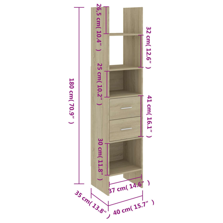 Boekenkast 40X35X80 Cm Spaanplaat Kleurig Sonoma eiken