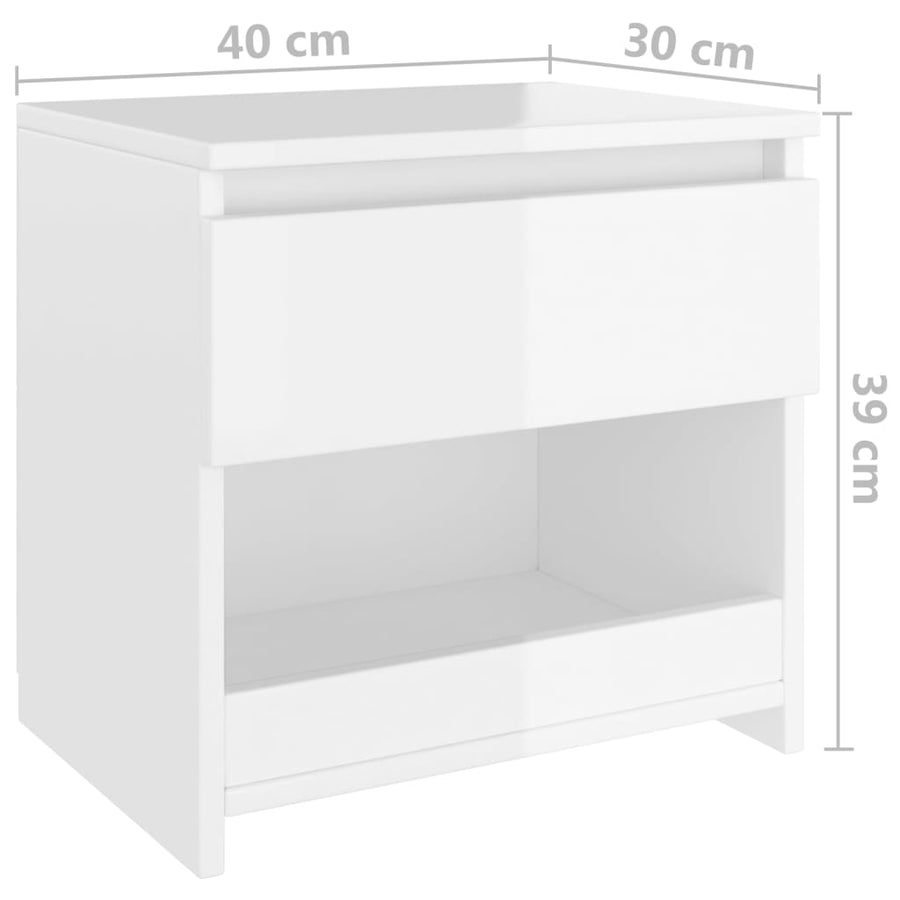 Nachtkastjes 40X30X39 Cm Spaanplaat 2 Hoogglans wit