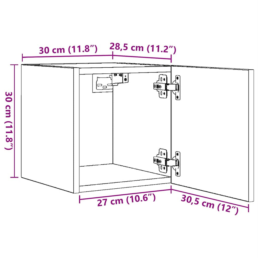 Tv-wandmeubelen 4 st 30,5x30x30 cm wit
