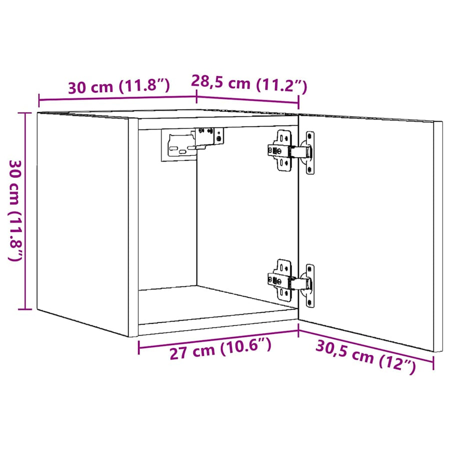 Tv-wandmeubelen 4 st 30,5x30x30 cm betongrijs