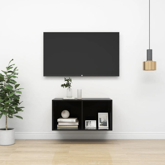 Tv-Wandmeubel Spaanplaat 37 x 37 x 72 cm Hoogglans zwart