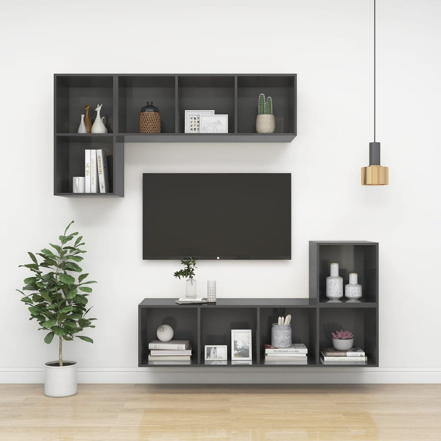 Tv-Wandmeubel Spaanplaat 37 x 37 x 72 cm Hoogglans grijs